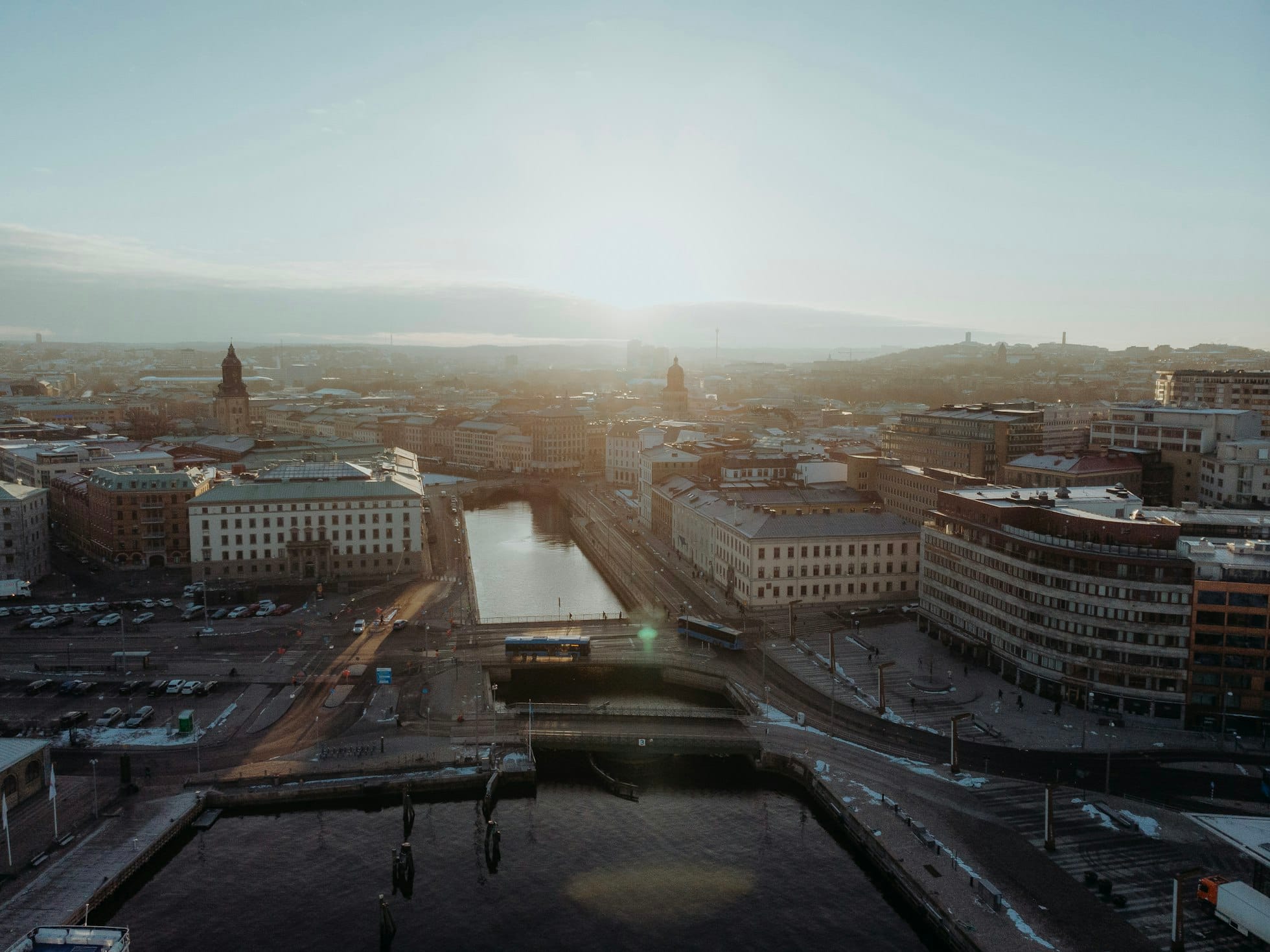 Göteborg från ovan i morgonljus