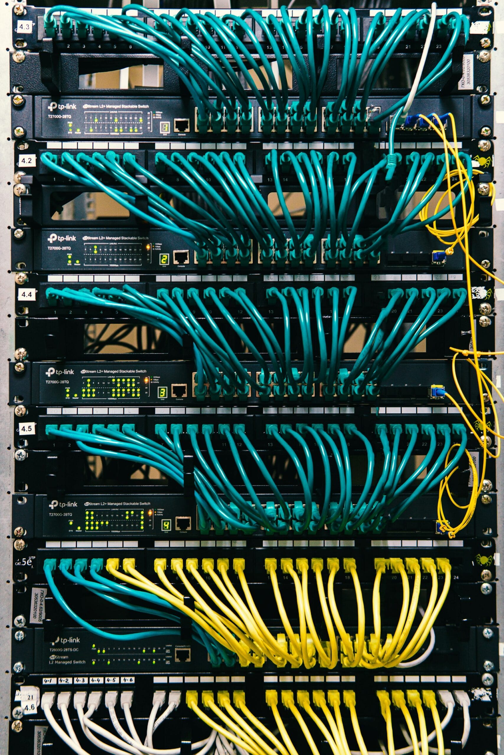 Serverrack med nätverkskablage